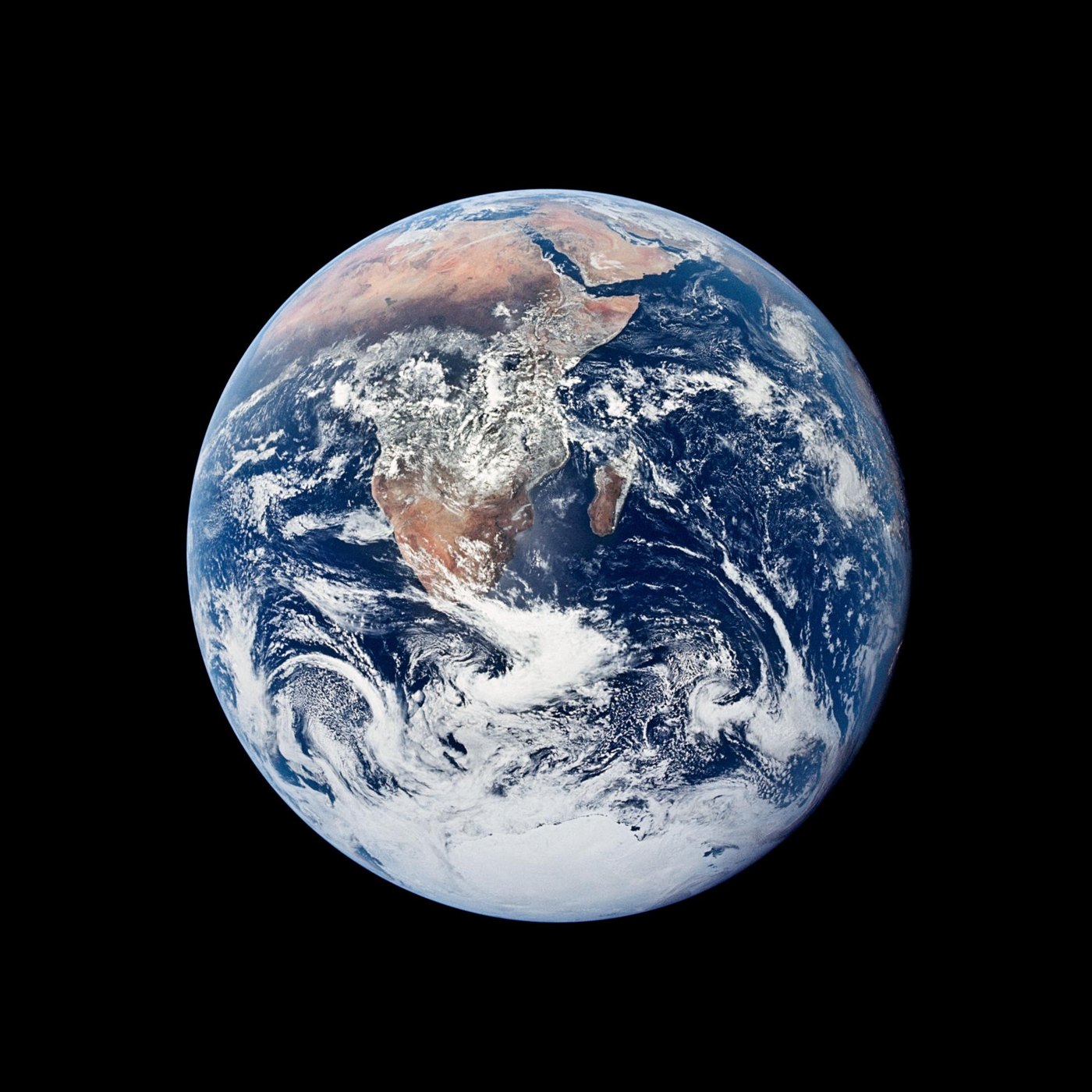 The whole Earth photographed from Apollo 17, showing Africa, Arabia and Antarctica